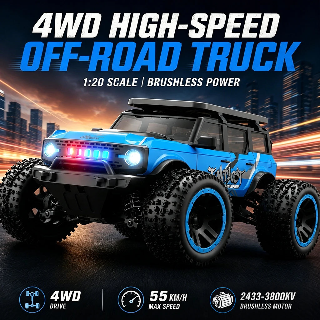 Monster Truck Télécommandé 1:20 4x4 - 55km/h Brushless LED