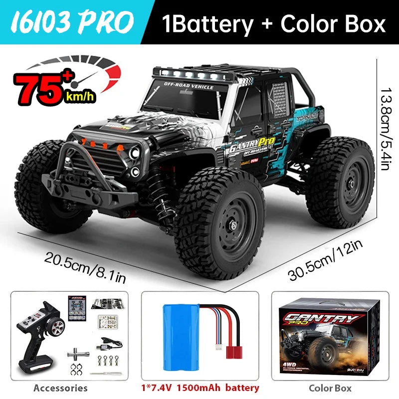 Monster Truck Télécommandé Rapide 75km/h - LED, 1:16, 4x4