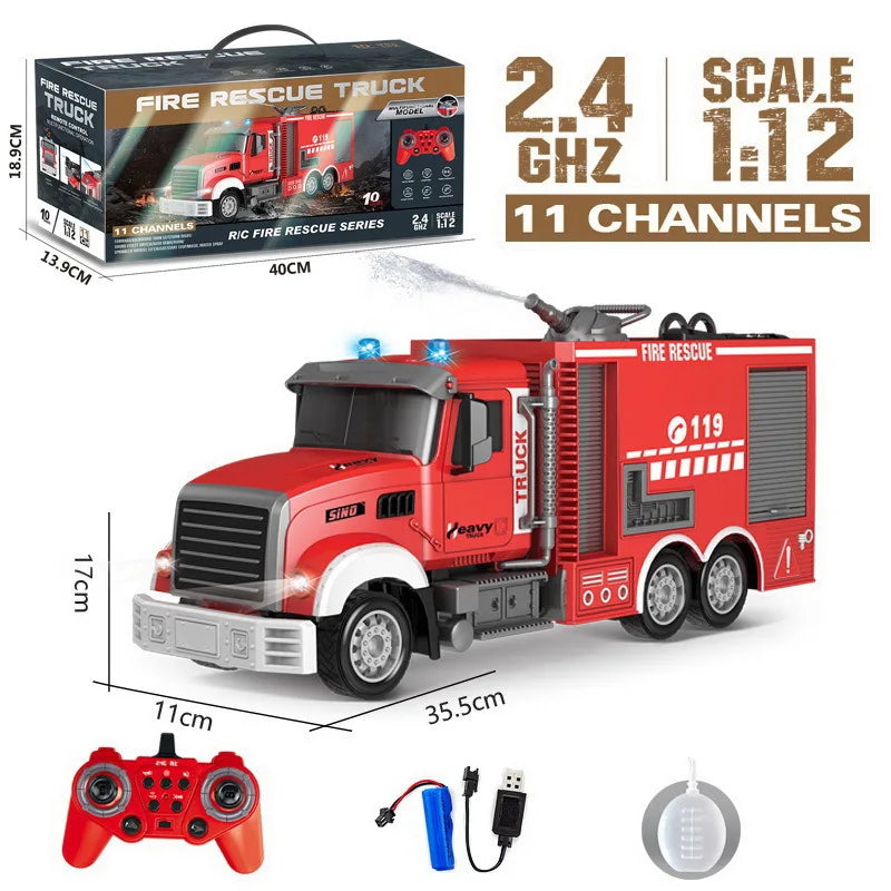 Camion Télécommandé de Pompier 1:12 avec Échelle et Jet d'Eau