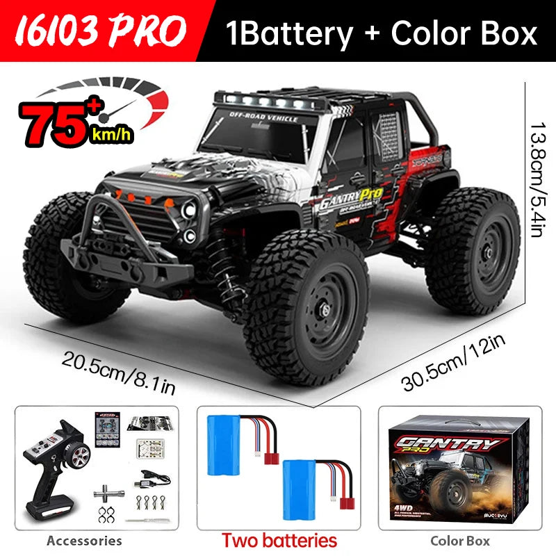 Monster Truck Télécommandé Rapide 75km/h - LED, 1:16, 4x4