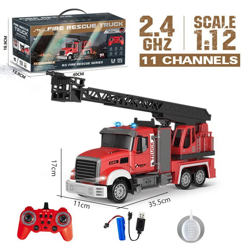 Camion Télécommandé de Pompier 1:12 avec Échelle et Jet d'Eau