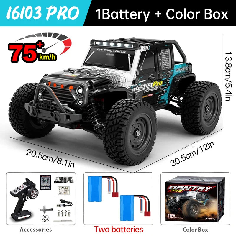 Monster Truck Télécommandé Rapide 75km/h - LED, 1:16, 4x4