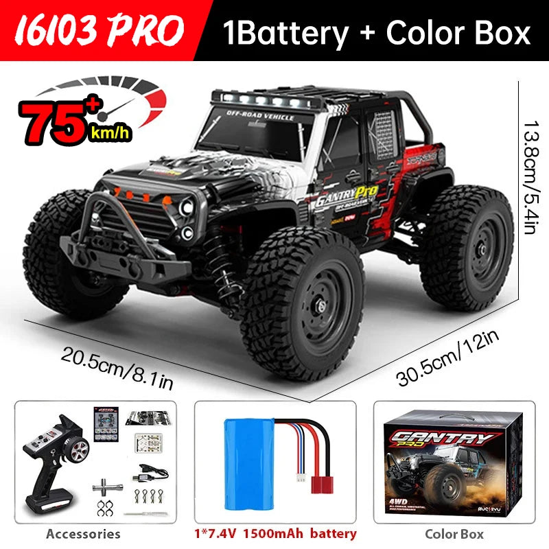 Monster Truck Télécommandé Rapide 75km/h - LED, 1:16, 4x4